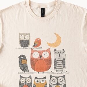 Owl Moon Magic Graphic Tee Whimsical Line Art Nature Design